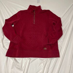 Red quilted LL Bean 1/4 zip pullover with front pouch pocket